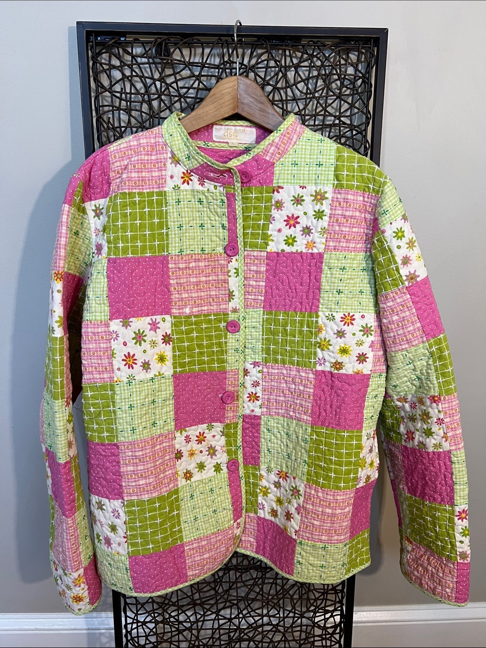 Vintage Y2K Deadstock Donna Sharp Patchwork Quilt Jacket Cottagecore pink Grn L